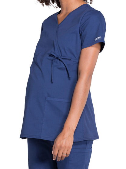 Women's 2-Pocket Maternity Mock Wrap Scrub Top - WW685 - Navy