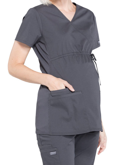 Women's 2-Pocket Maternity Mock Wrap Scrub Top - WW685 - Pewter