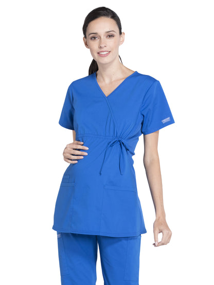 Women's 2-Pocket Maternity Mock Wrap Scrub Top - WW685 - Royal