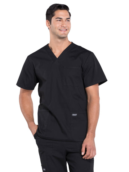 Men's 4-Pocket V-Neck Scrub Top - WW695 - Black