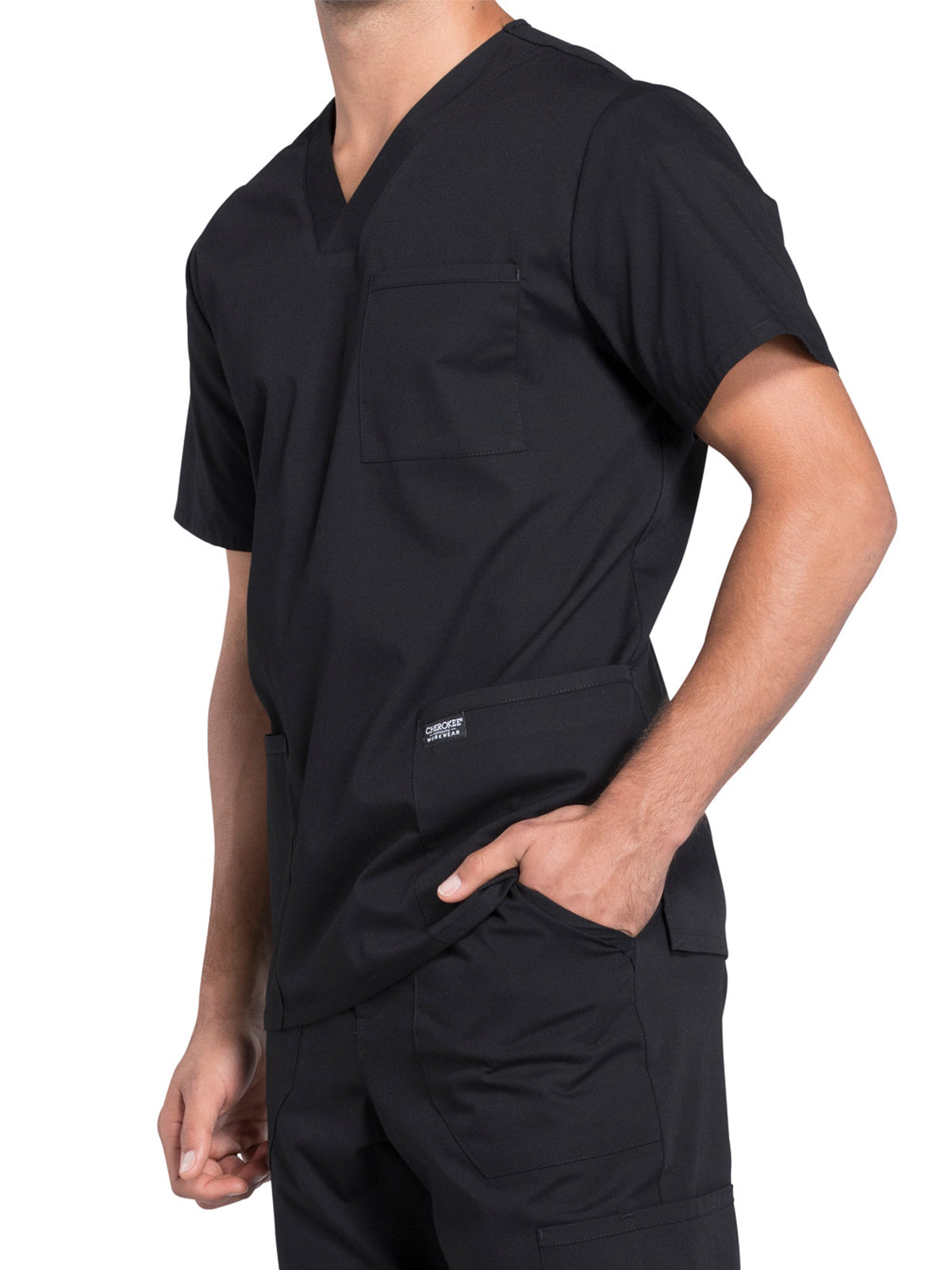 Men's 4-Pocket V-Neck Scrub Top - WW695 - Black