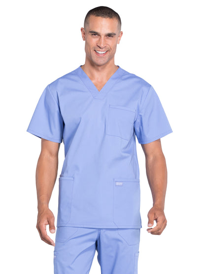 Men's 4-Pocket V-Neck Scrub Top - WW695 - Ciel Blue