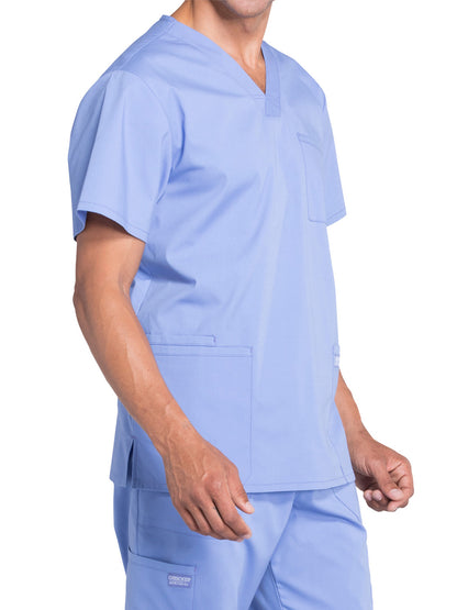 Men's 4-Pocket V-Neck Scrub Top - WW695 - Ciel Blue