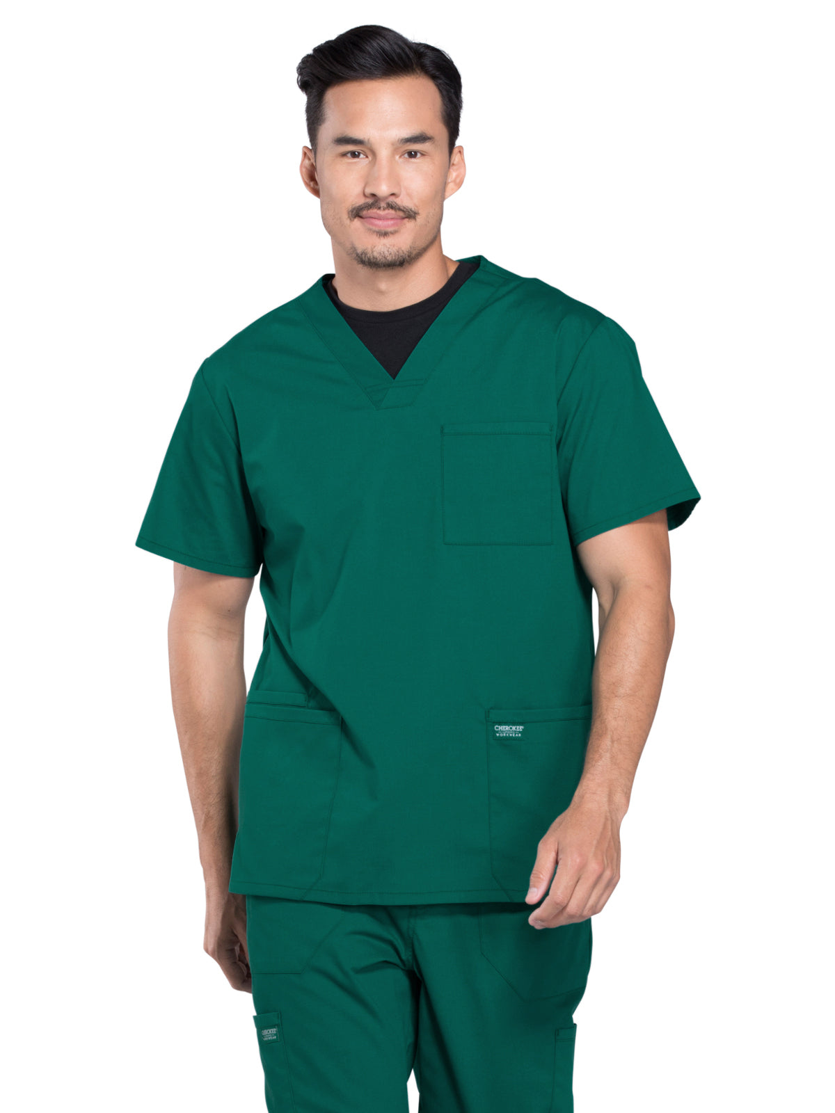 Men's 4-Pocket V-Neck Scrub Top - WW695 - Hunter Green