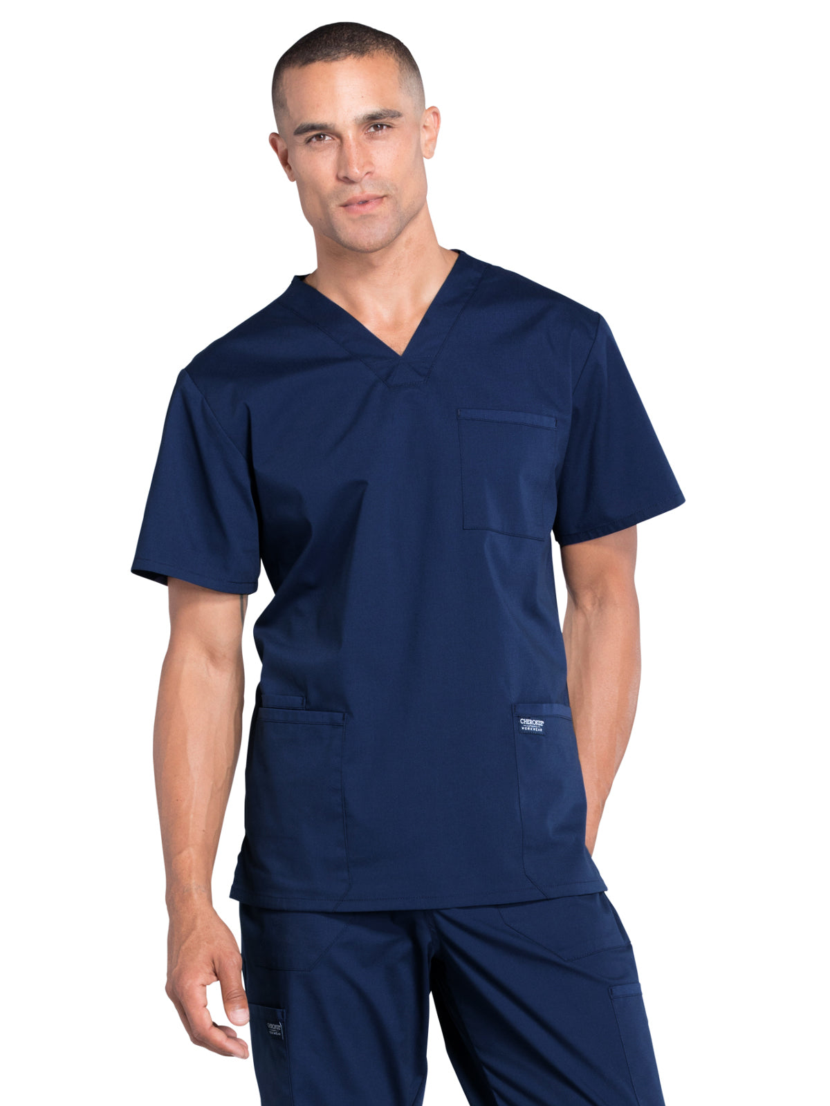 Men's 4-Pocket V-Neck Scrub Top - WW695 - Navy