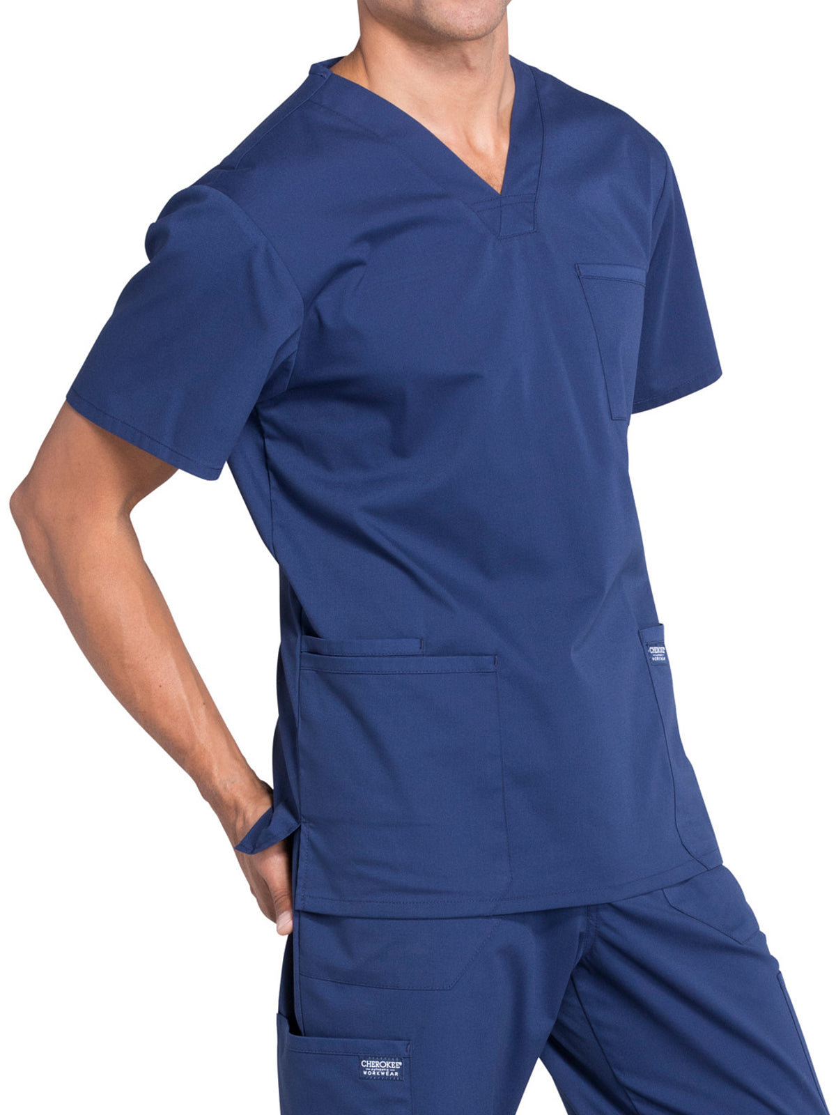 Men's 4-Pocket V-Neck Scrub Top - WW695 - Navy