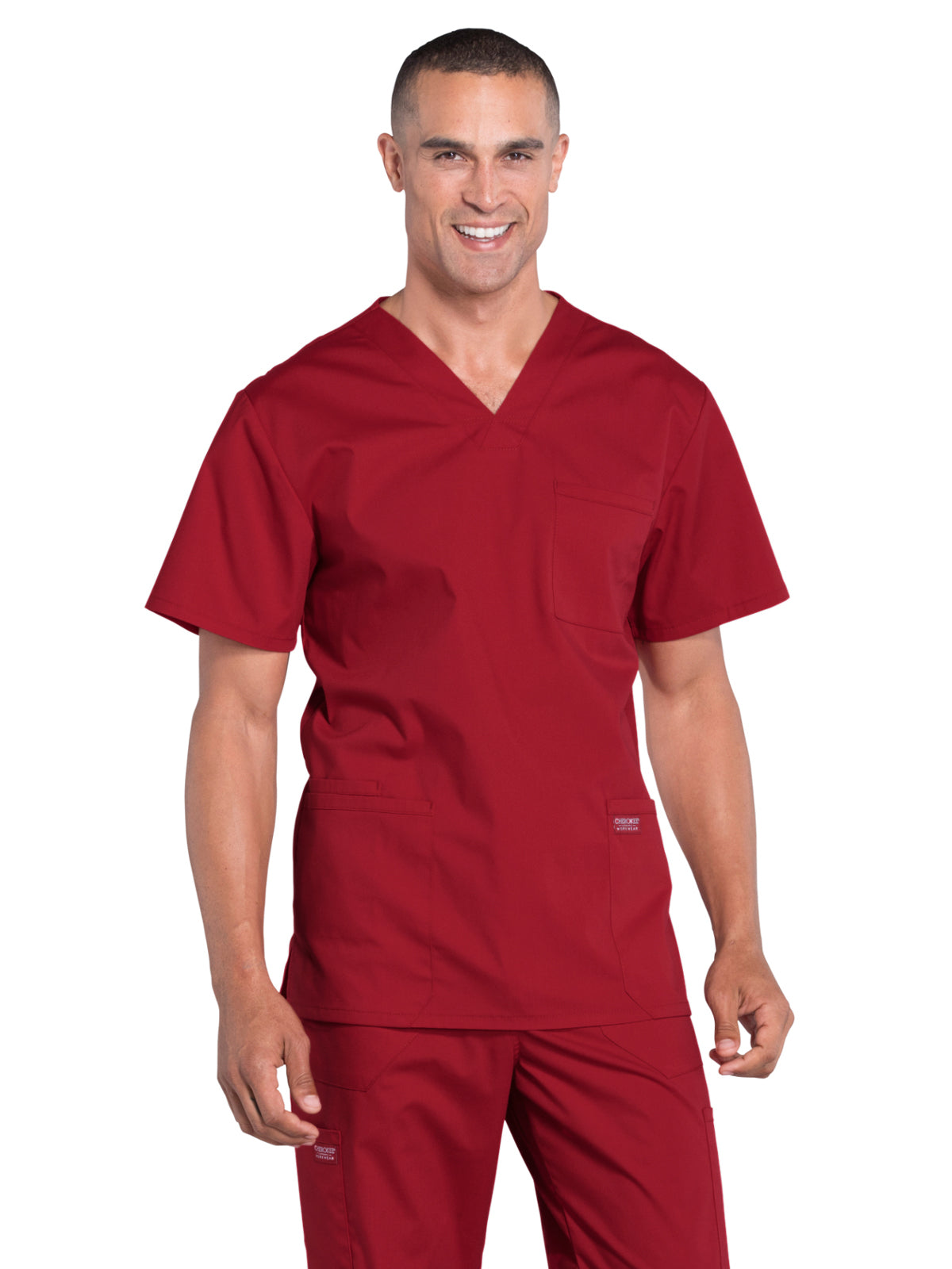 Men's 4-Pocket V-Neck Scrub Top - WW695 - Red