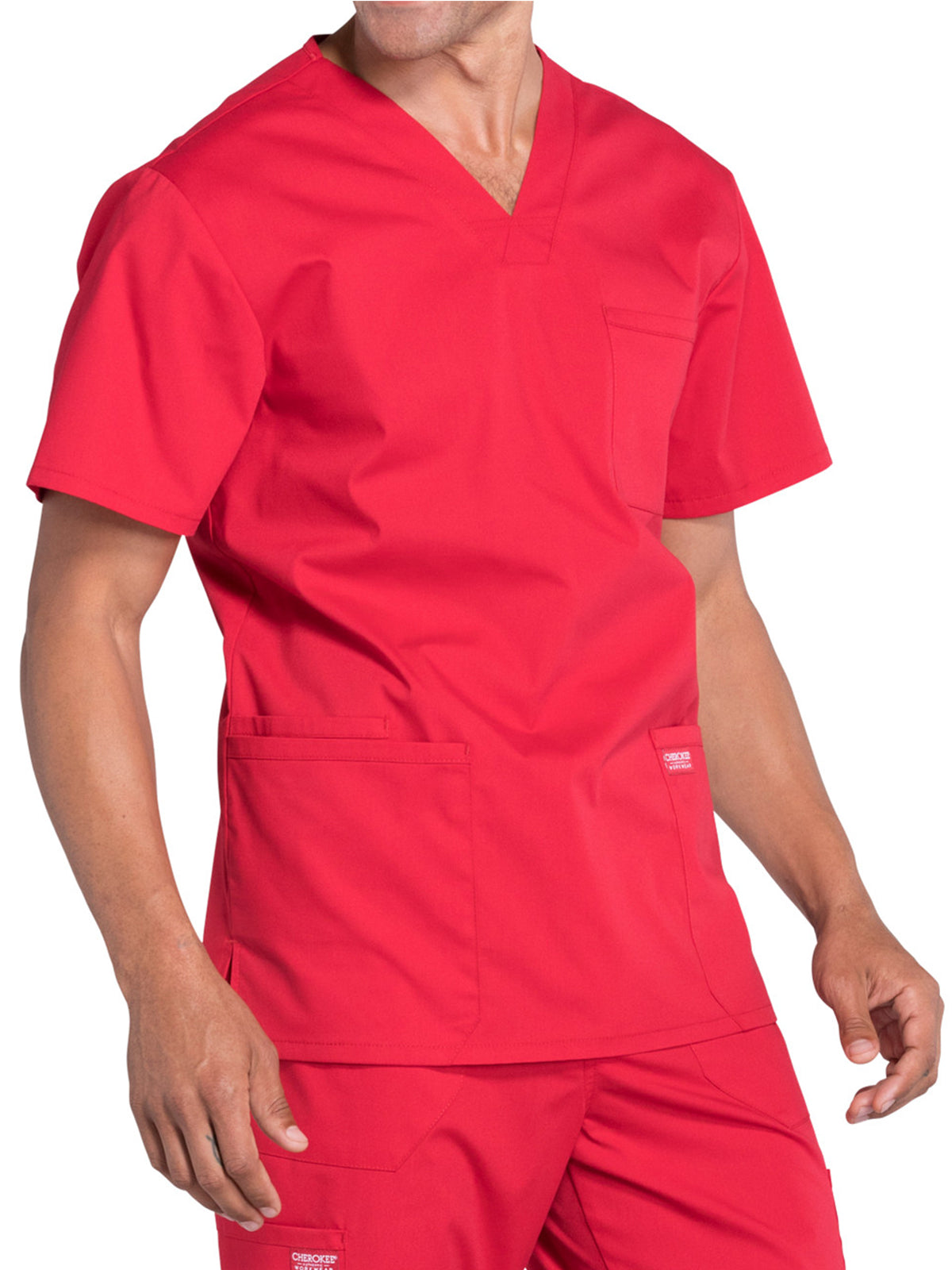 Men's 4-Pocket V-Neck Scrub Top - WW695 - Red