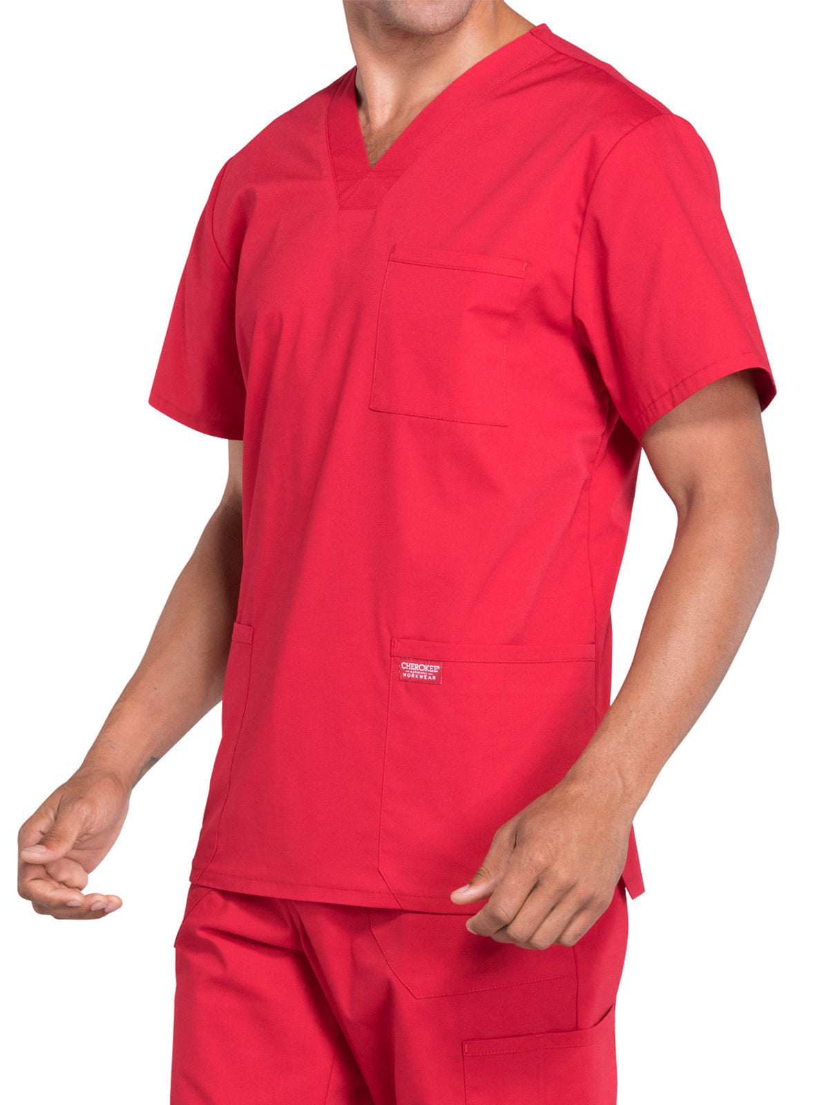 Men's 4-Pocket V-Neck Scrub Top - WW695 - Red