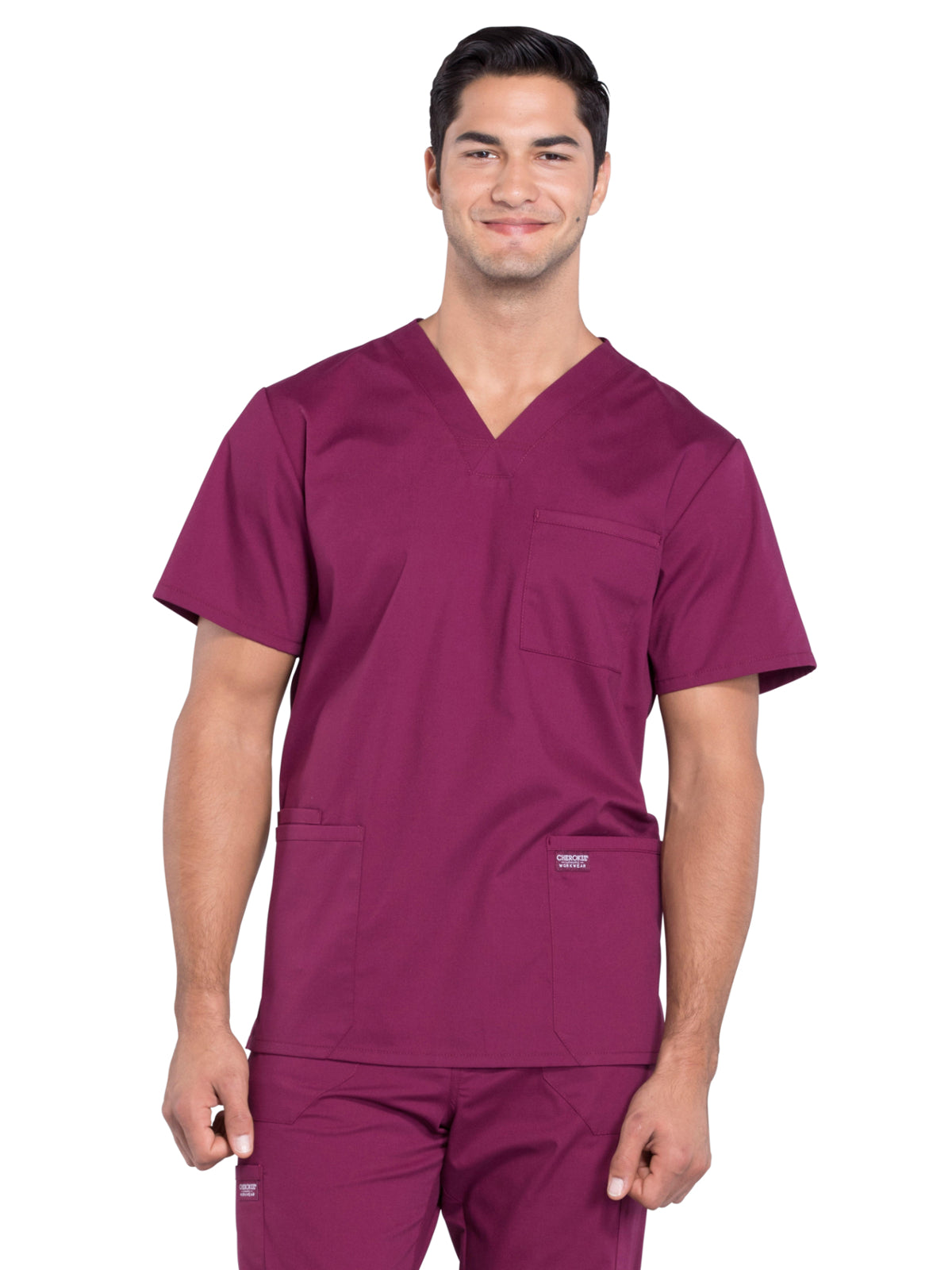 Men's 4-Pocket V-Neck Scrub Top - WW695 - Wine