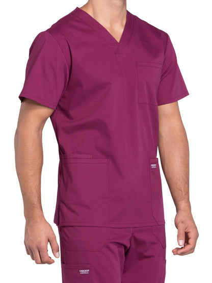 Men's 4-Pocket V-Neck Scrub Top - WW695 - Wine