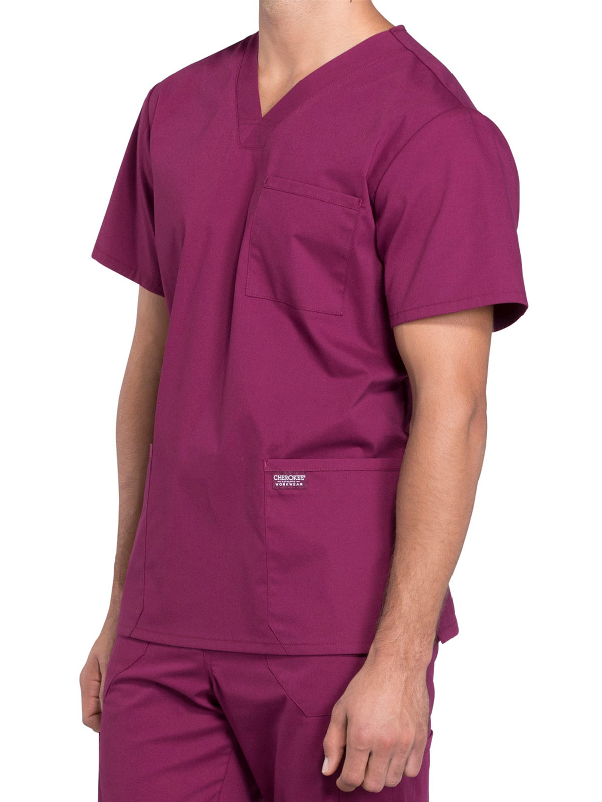 Men's 4-Pocket V-Neck Scrub Top - WW695 - Wine