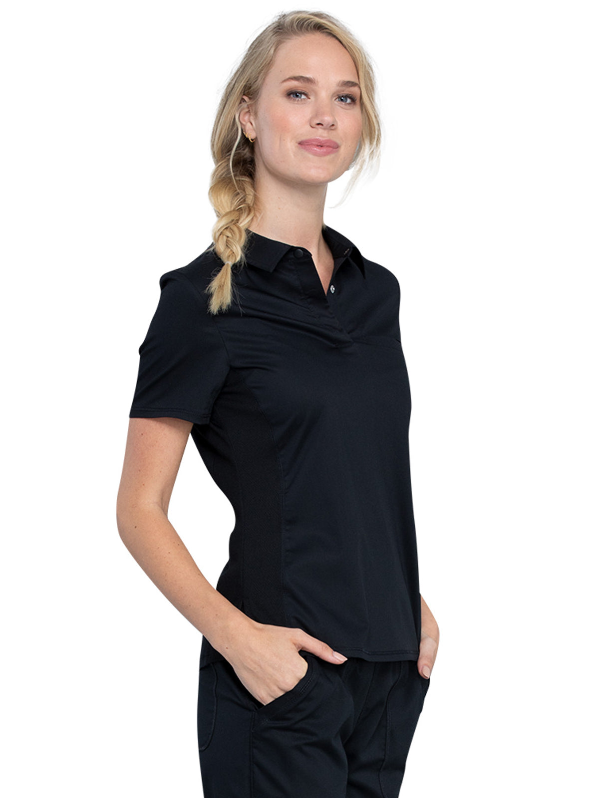 Women's 1-Pocket Tuckable Snap Front Polo Shirt - WW698 - Black