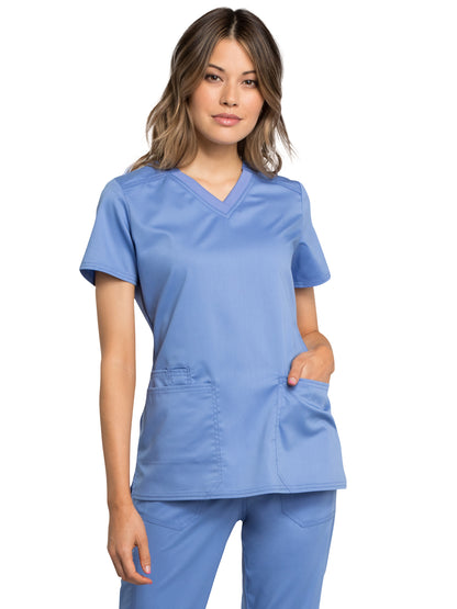 Women's V-Neck Scrub Top - WW770AB - Ciel Blue