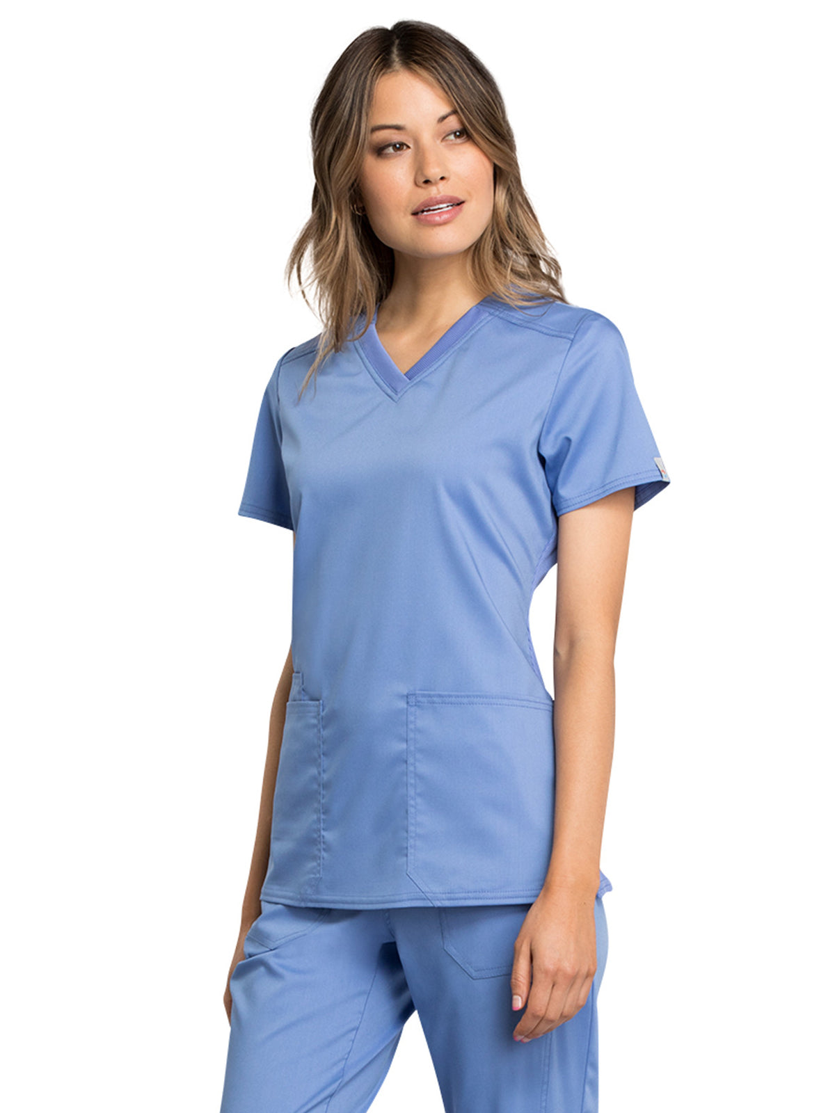 Women's V-Neck Scrub Top - WW770AB - Ciel Blue