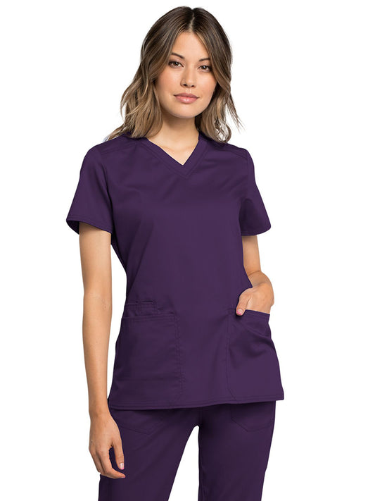 Women's V-Neck Scrub Top - WW770AB - Eggplant