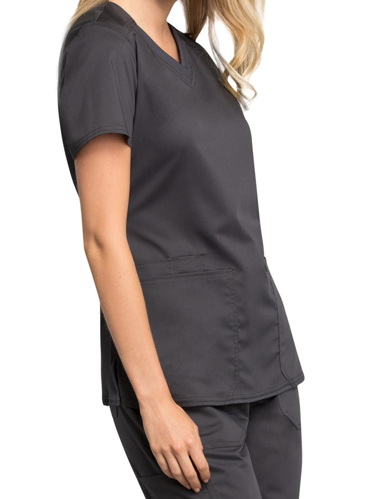 Women's V-Neck Scrub Top - WW770AB - Pewter