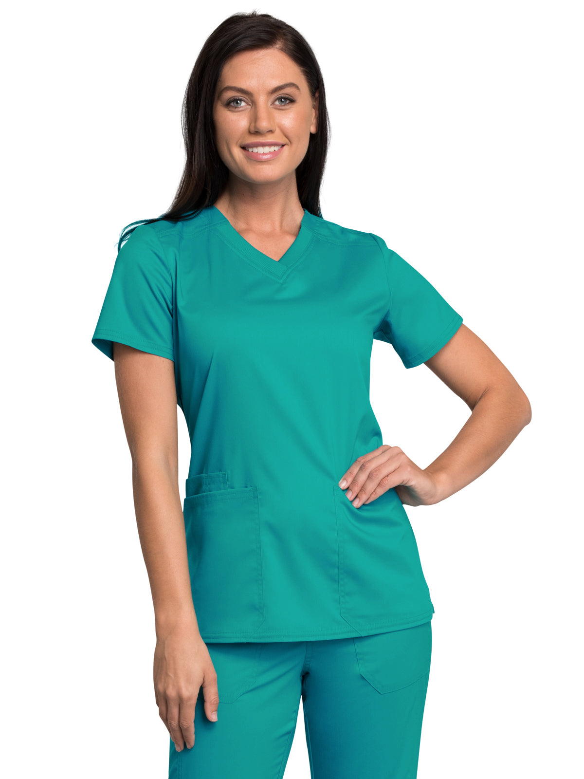 Women's V-Neck Scrub Top - WW770AB - Teal Blue