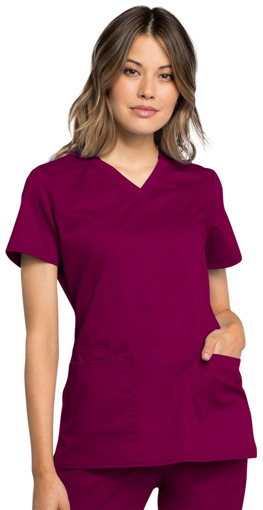 Women's V-Neck Scrub Top - WW770AB - Wine