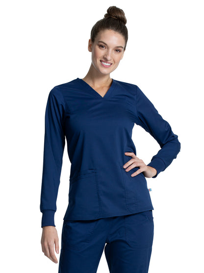 Long Sleeve V-Neck Top - WW855AB - Navy