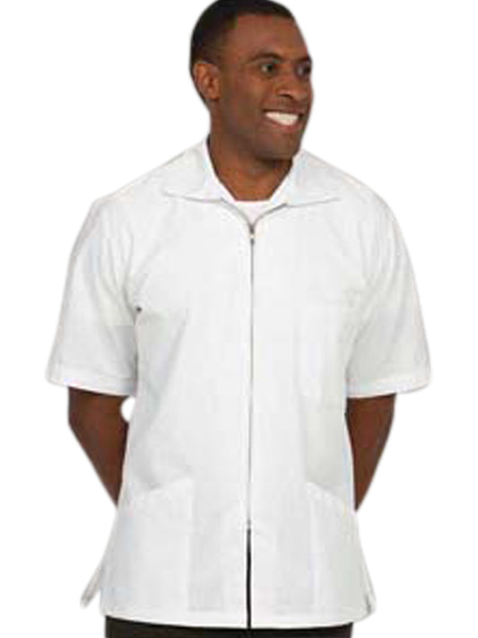 Unisex Three-Pocket Zip Front Short-Sleeve Lab Shirt - 190 - White