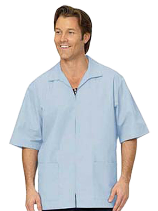 Unisex Three-Pocket Zip Front Short-Sleeve Lab Shirt - 193 - Azure Blue