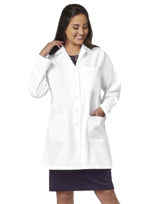 Women's Three-Pocket 34" Mid-Length Button Closure Lab Coat - 436 - White