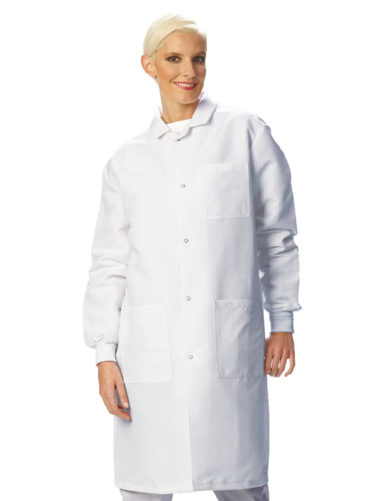 Unisex Three-Pocket Snap-Front Barrier Protective Lab Coat - 6405 - White