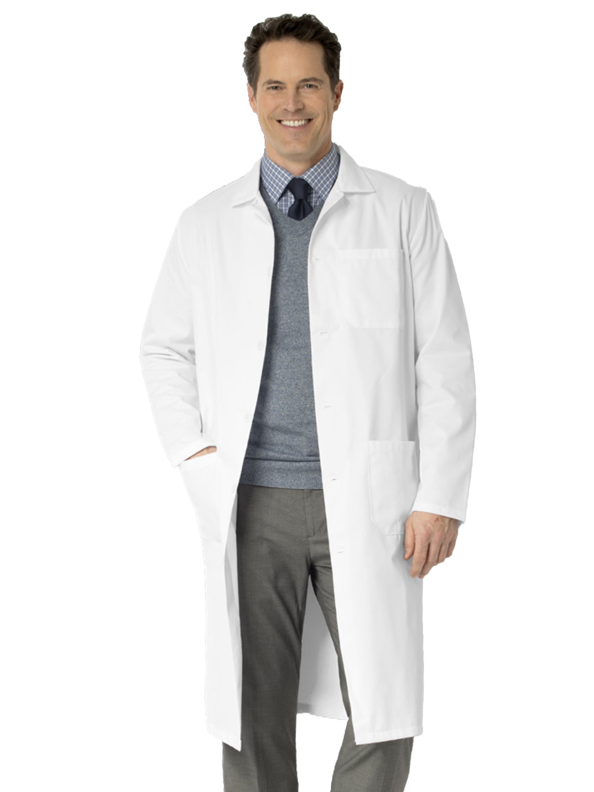 Men's Three-Pocket 45" Full-Length Lab Coat - 6480 - White
