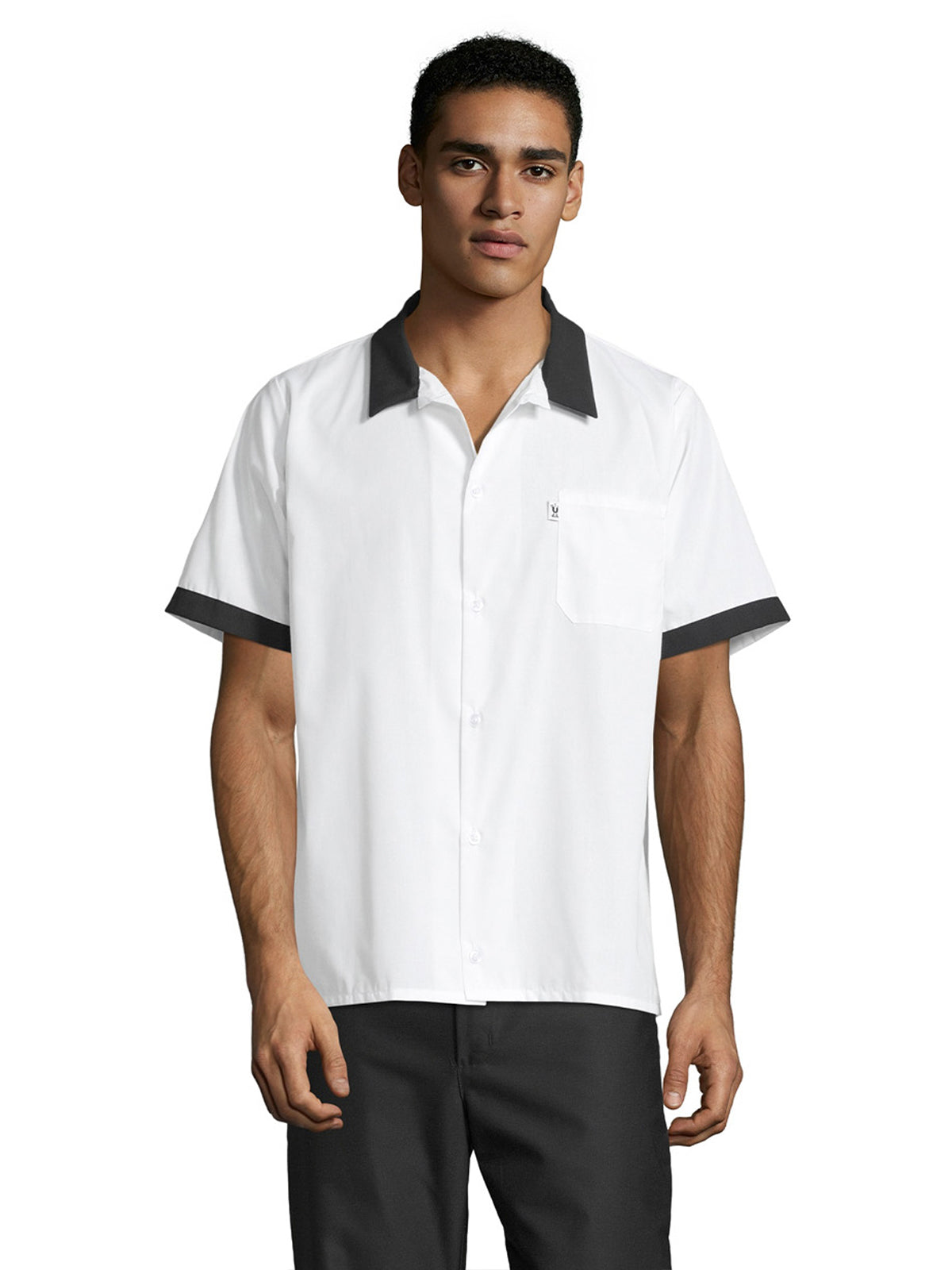 Unisex Six Button Shirt - 0955 - White/Black – Scrub Authority