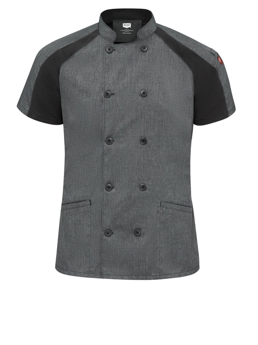 Women's Airflow Raglan Chef Coat with OilBlok - 051W - Charcoal Heather with Charcoal/Black Mesh