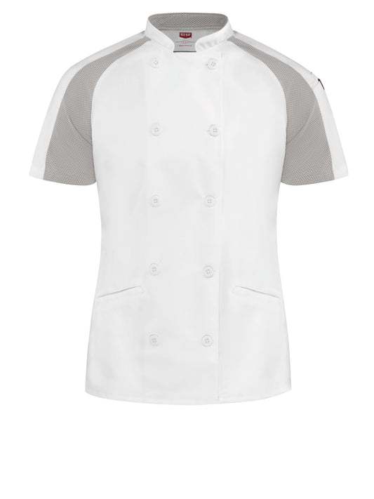 Women's Airflow Raglan Chef Coat with OilBlok - 051W - White with White/Gray Mesh