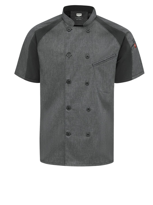 Men's Airflow Raglan Chef Coat with OilBlok - 052M - Charcoal Heather with Charcoal/Black Mesh