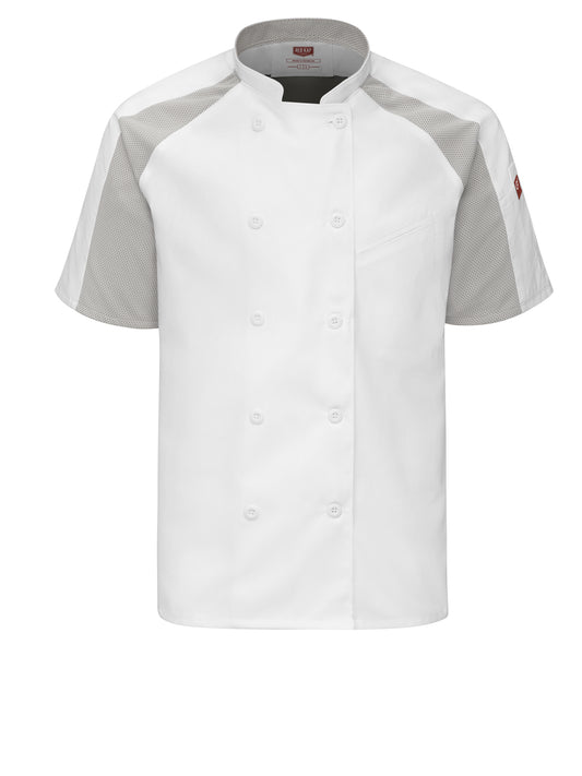 Men's Airflow Raglan Chef Coat with OilBlok - 052M - White with White/Gray Mesh
