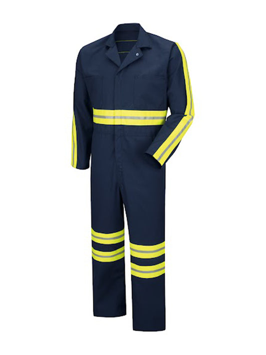 Men's Action Back Coverall - CT10 - Navy with Yellow/Green Visibility Trim