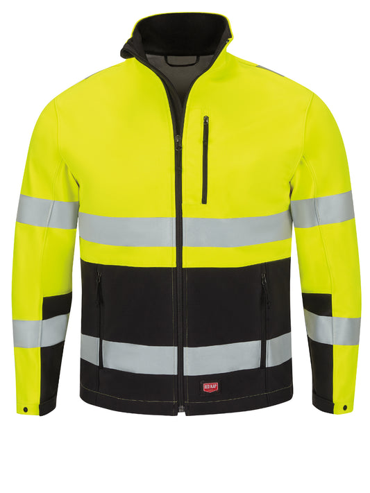 Men's Hi-Visibility Soft Shell Jacket - JY34 - Fluorescent Yellow/Black