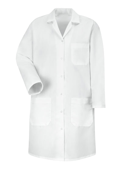 Women's Three-Pocket Gripper-Front 38.25" Full-Length Lab Coat - KP15 - White