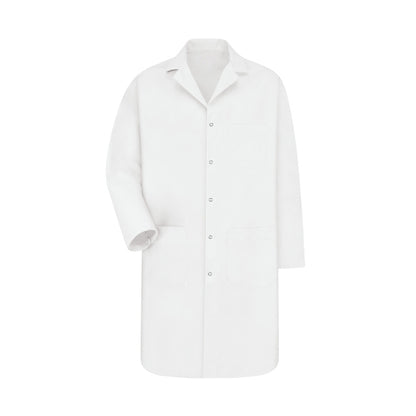 Men's Three-Pocket Gripper-Front 41.5" Full-Length Lab Coat - KP18 - White