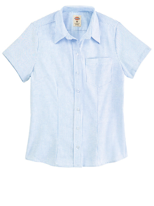 Women's Short-Sleeve Stretch Oxford Shirt - S254 - Blue/White Stripe