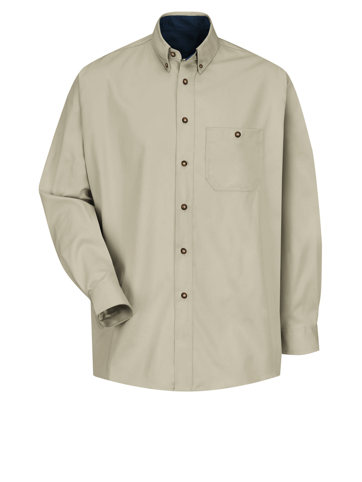 Men's Long Sleeve Cotton Contrast Dress Shirt - SC74 - Stone/Navy