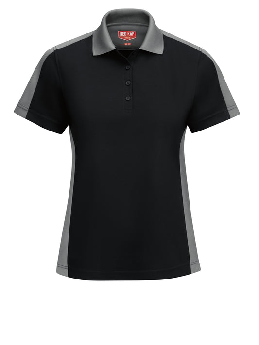 Women's Short Sleeve Performance Knit Two-Tone Polo - SK53 - Black/Grey