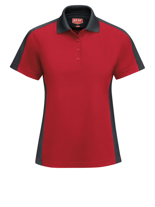 Women's Short Sleeve Performance Knit Two-Tone Polo - SK53 - Red/Charcoal