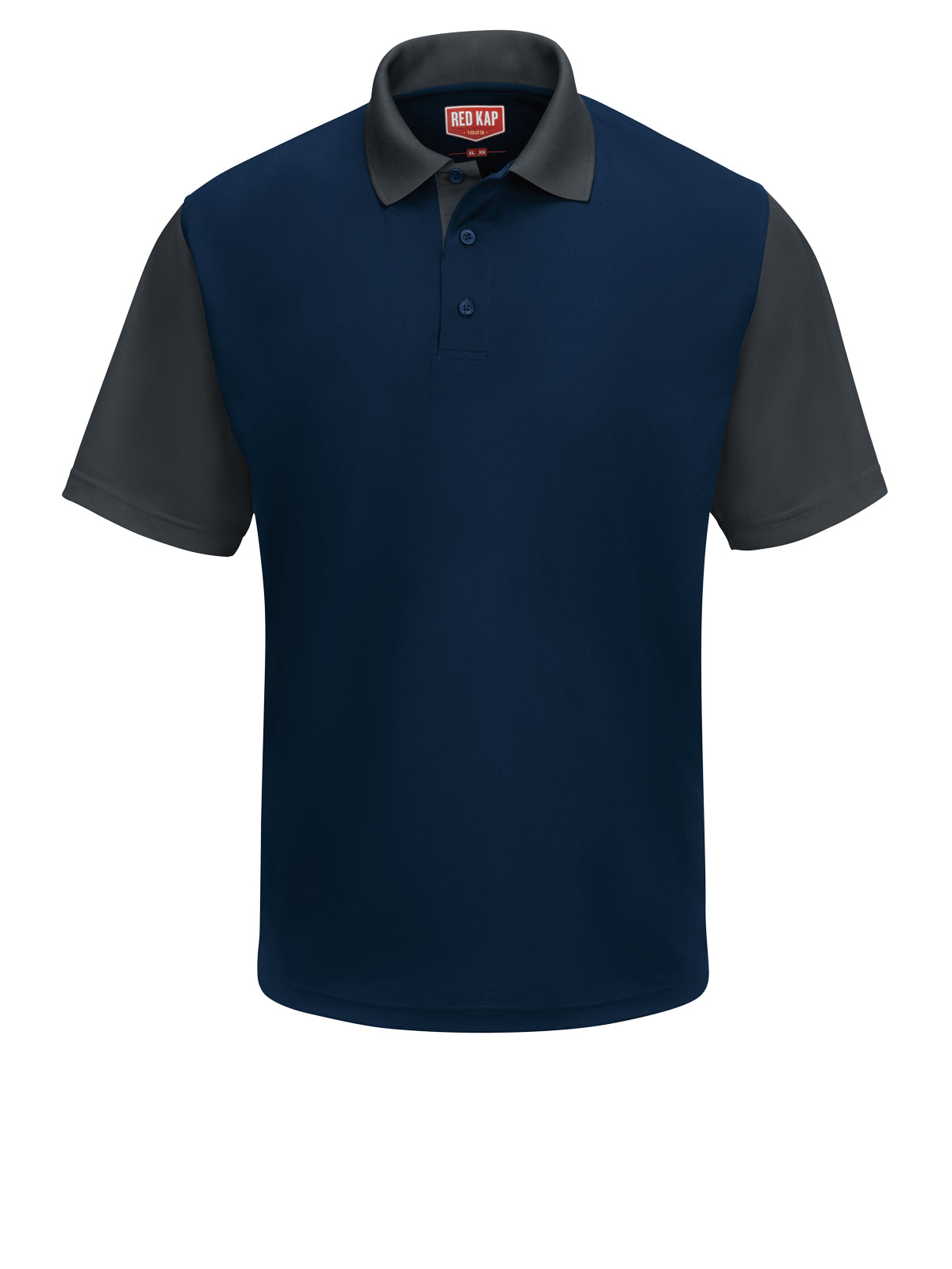 Men's Short Sleeve Performance Knit Color-Block Polo - SK56 - Navy/Charcoal