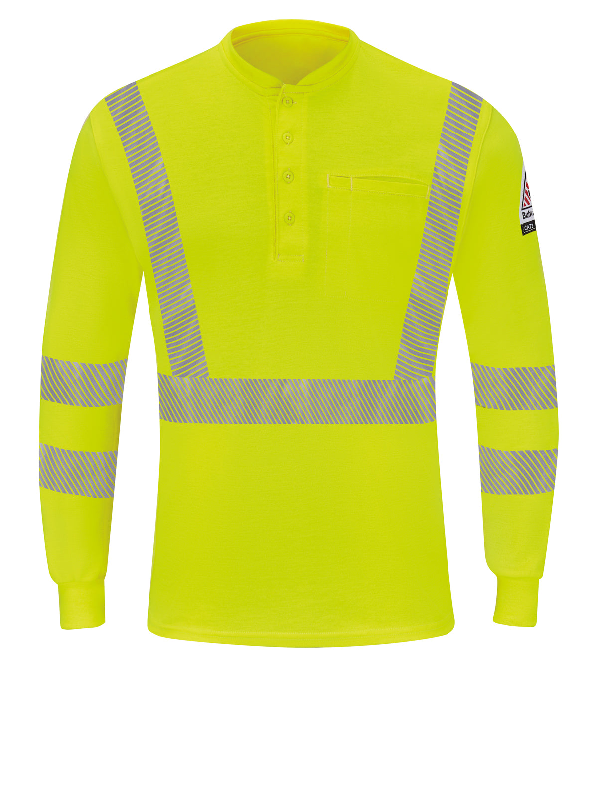 Men's Hi-Visibility Lightweight Long Sleeve Henley - SML4 - Yellow/Green