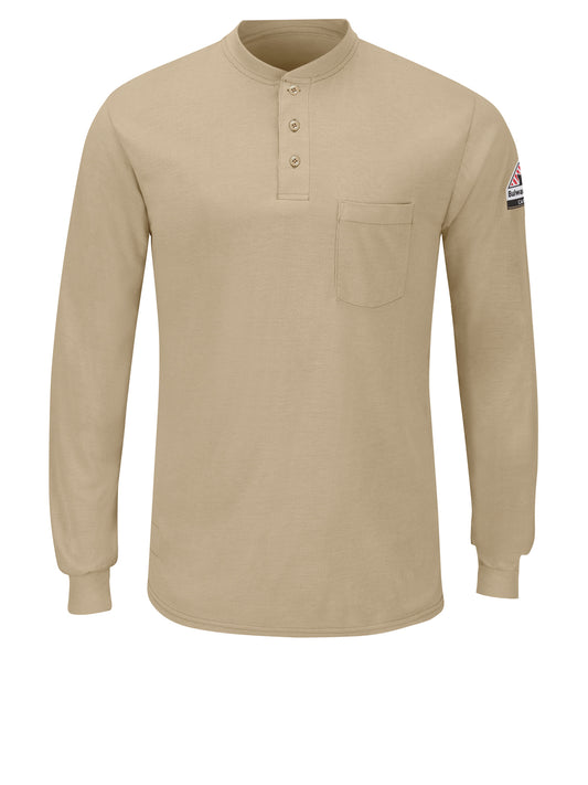Men's Long Sleeve Lightweight Henley Shirt - SML8 - Khaki