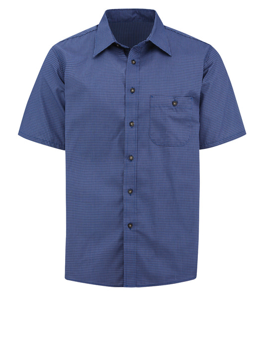 Men's Short Sleeve Mini-Plaid Uniform Shirt - SP84 - Grey / Blue