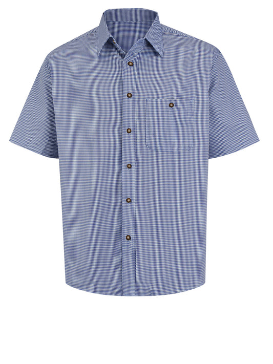Men's Short Sleeve Mini-Plaid Uniform Shirt - SP84 - White/Blue