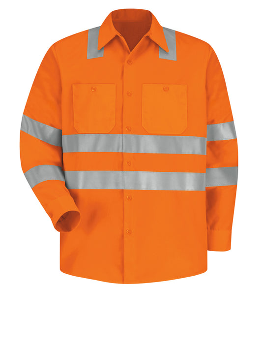 Men's Hi-Visibility Long Sleeve Work Shirt - SS14 - Orange - OF