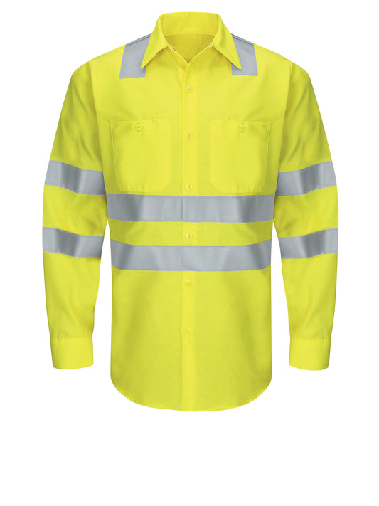 Men's Hi-Visibility Long Sleve Ripstop Work Shirt - SY14 - Yellow - AB