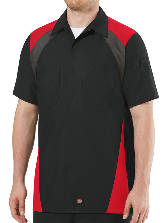 Men's Short Sleeve Tri-Color Shop Shirt - SY28 - Black/Red
